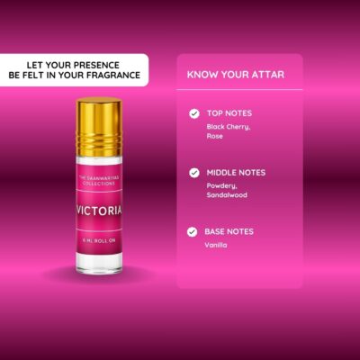 Victoria Attar | Blend of Rose & Vanilla | Unisex | No-Alcohol Roll-on Herbal Attar (Natural)