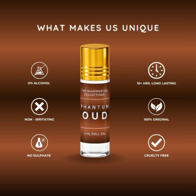 Phantum Oud Attar, No Alcohol Roll-on Attar Unisex, Agarwood & Musk Blend Herbal Attar (Oud (agarwood))