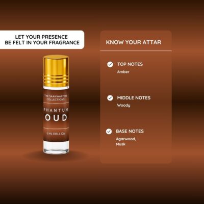 Phantum Oud Attar, No Alcohol Roll-on Attar Unisex, Agarwood & Musk Blend Herbal Attar (Oud (agarwood))